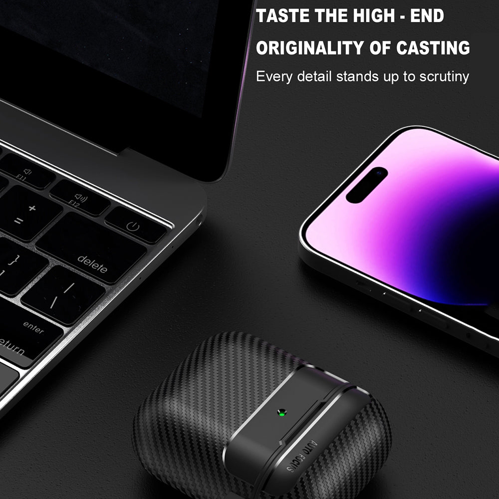 Techsuit CarbonFiber -kuori Apple AirPods Gen 2 / Gen 1:lle, Musta