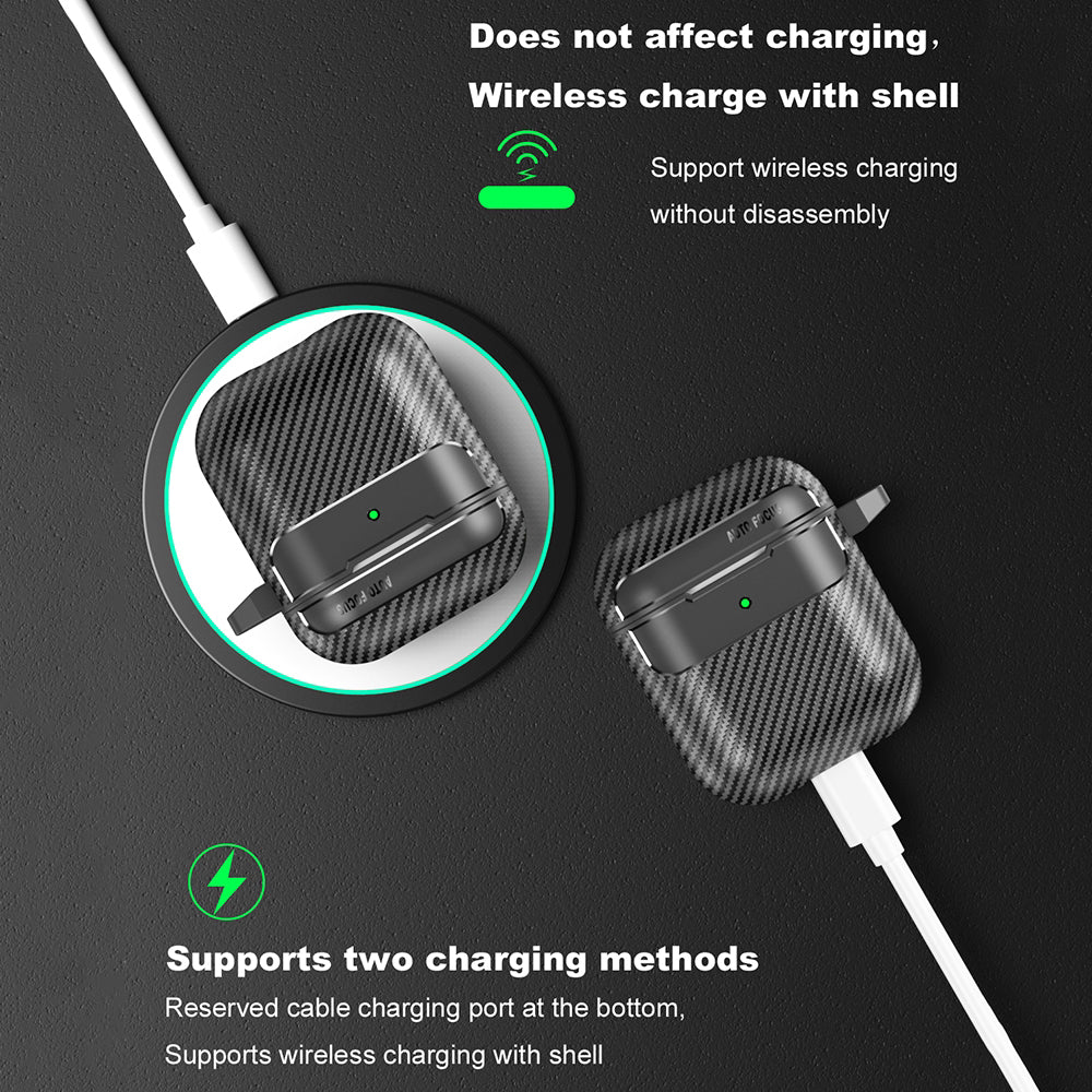 Techsuit CarbonFiber -kuori Apple AirPods Gen 2 / Gen 1:lle, Musta