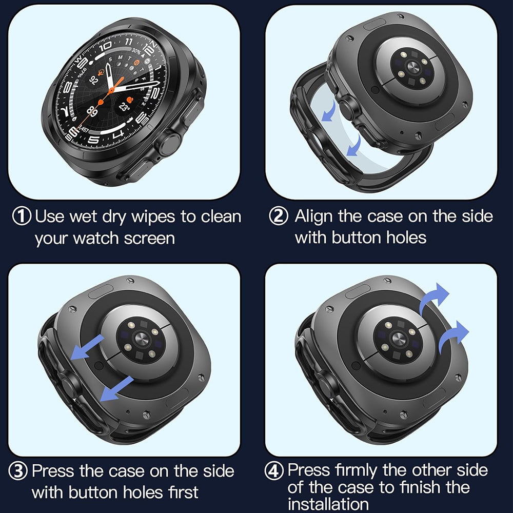 Techsuit Defense360 Pro -kuori Samsung Galaxy Watch Ultra -kellolle, musta