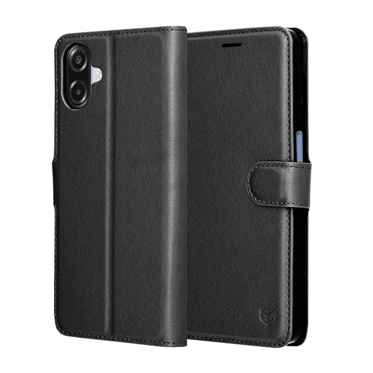 Kuori Samsung Galaxy A07 4G A075:lle, Techsuit, nahkainen folio, musta