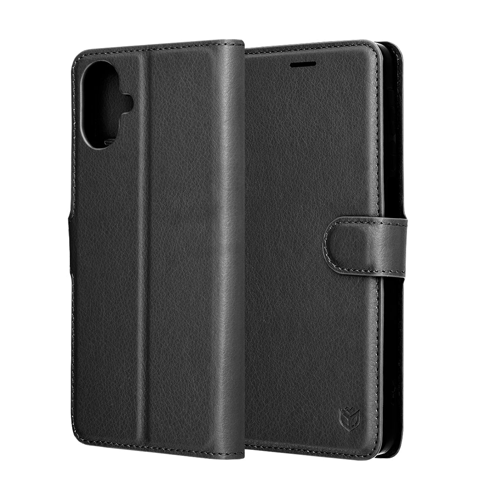 Kuori Samsung Galaxy A07 4G A075:lle, Techsuit, nahkainen folio, musta
