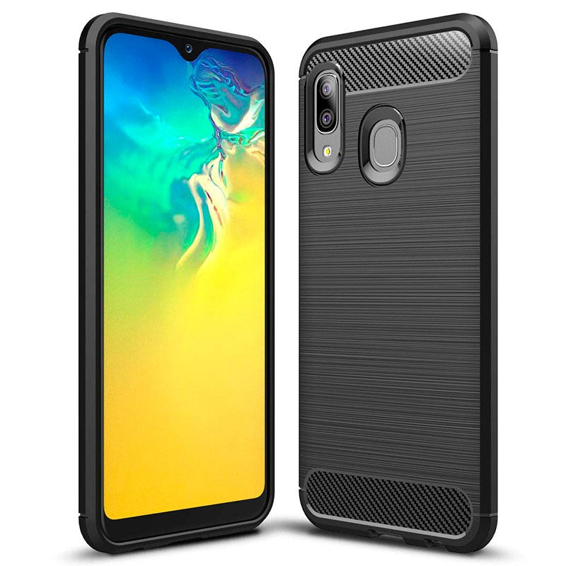 Kuori Samsung Galaxy A20e A202:lle, Hiilikuitu, Musta