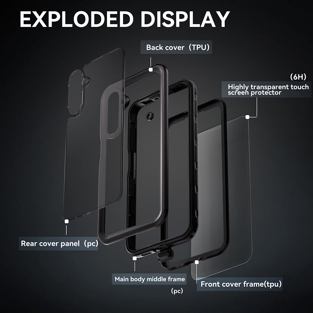 Vedenpitävä suojakuori Samsung Galaxy A16 5G A166 / A16 4G A165, ShellBox, Musta