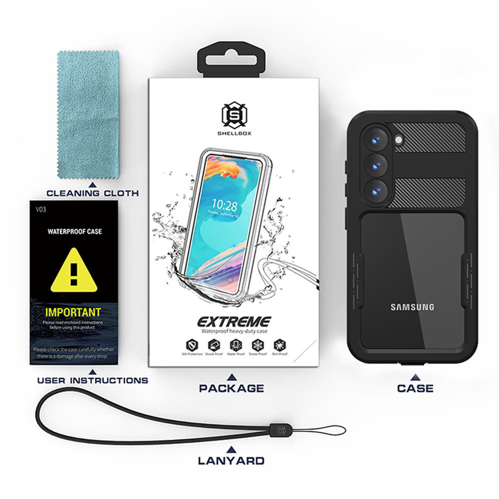 Vedenpitävä suojakuori Samsung Galaxy S23 S911:lle, ShellBox, Musta