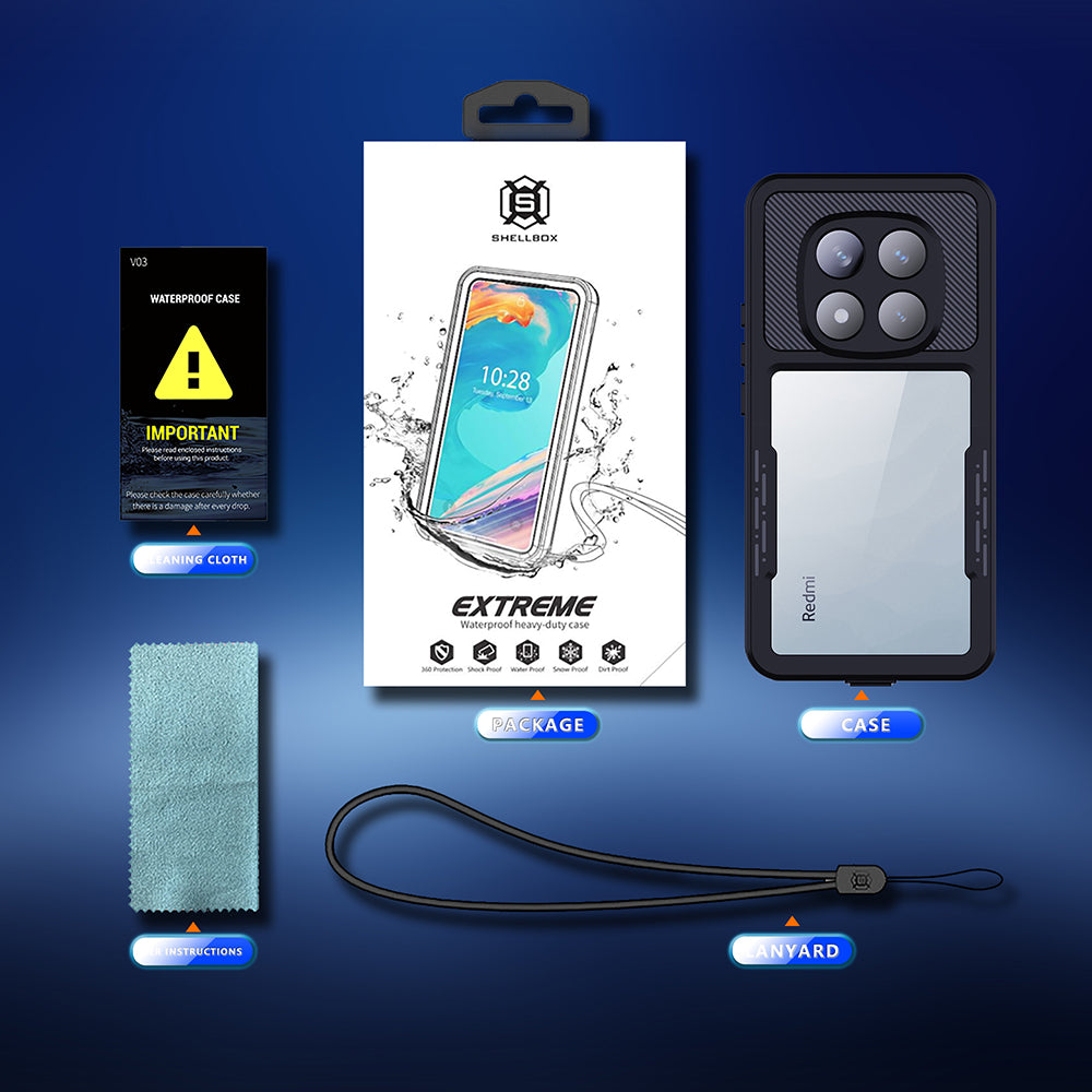 Vedenpitävä suojakuori Xiaomi Poco X7 / Redmi Note 14 Pro 5G:lle, ShellBox, Musta