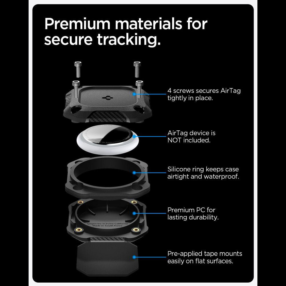 Vedenpitävä Spigen Tough Armor -suojakotelo Apple AirTagille, Musta ACS09781