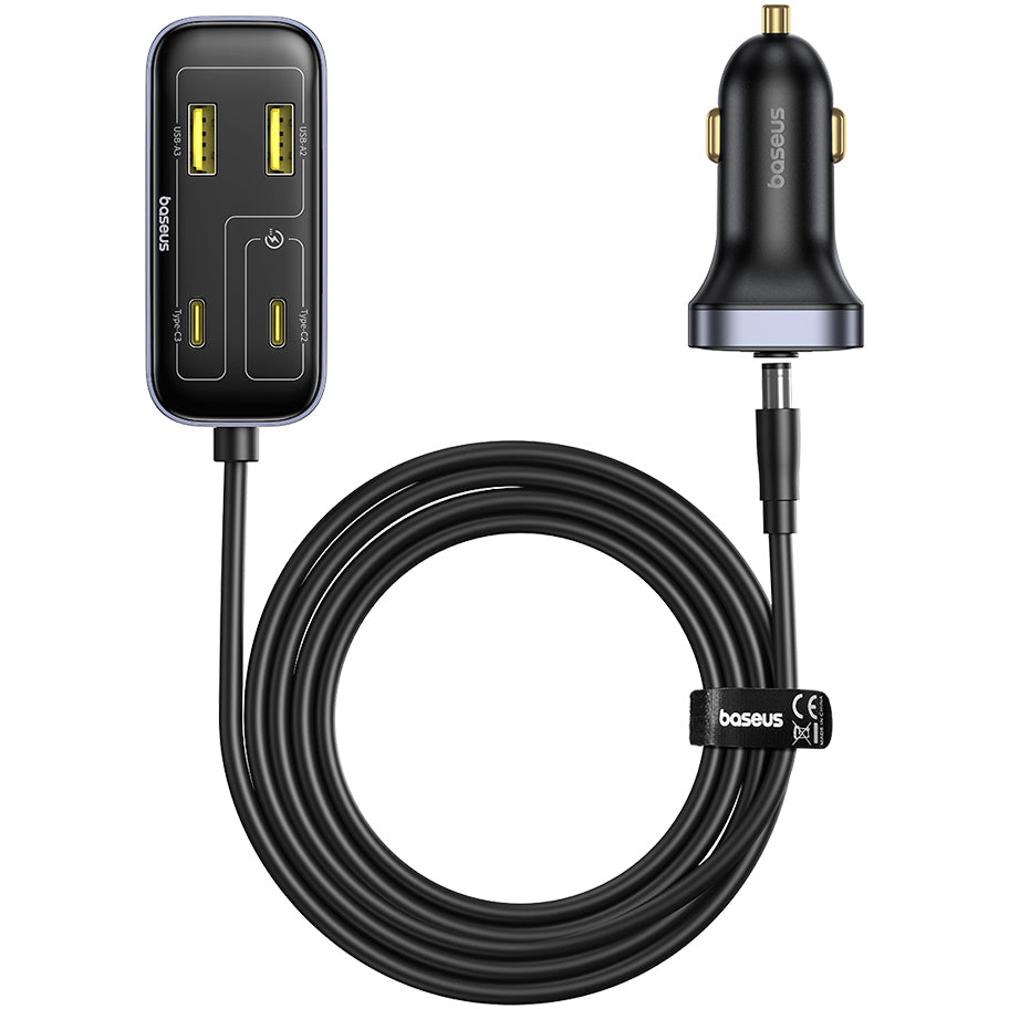 Auto Baseus BackseatPal L1 -laturi, 110W, 3A, 3 x USB-A - 3 x USB-C, Musta C00081100121-00