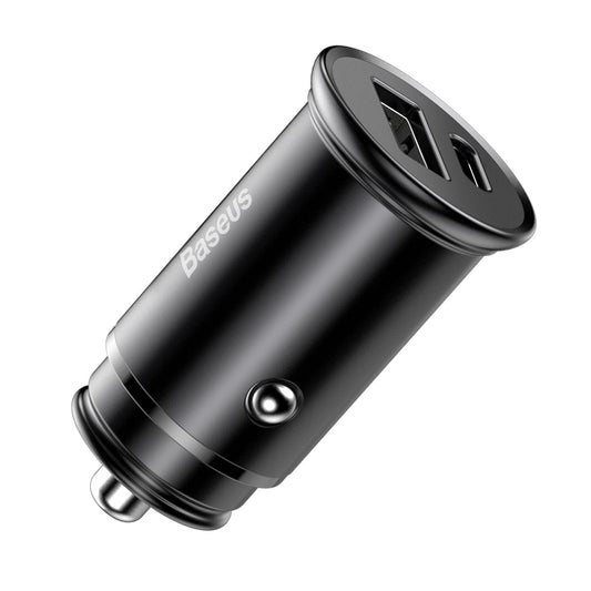 Baseus Circular Metal -autolaturi, 30W, 5A, 1 x USB-A - 1 x USB-C, Musta