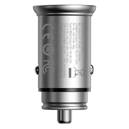 Baseus Circular Metal -autolaturi, 30W, 5A, 1 x USB-A - 1 x USB-C, Harmaa