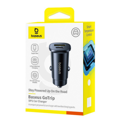 Baseus GoTrip -autolaturi, 30W, 3A, 1 x USB-A - 1 x USB-C, Musta