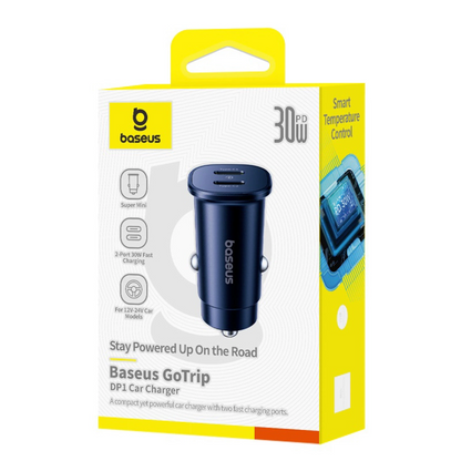 Baseus GoTrip -autolaturi, 30W, 3A, 2 x USB-C, Musta