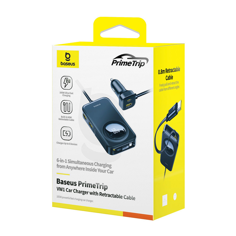 Autojen laturi Baseus PrimeTrip VW1, 105W, 3A, 3 x USB-A - 2 x USB-C, Musta C00069000121-00