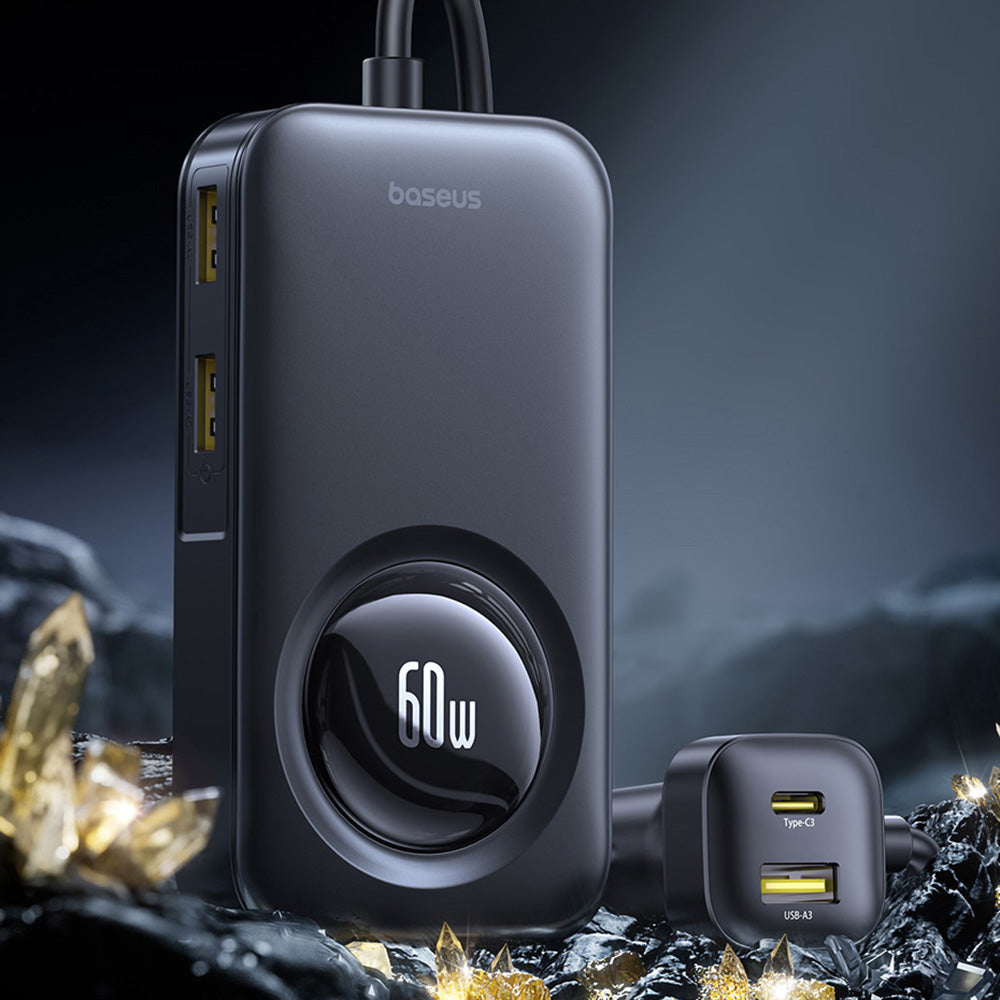 Autojen laturi Baseus PrimeTrip VW1, 105W, 3A, 3 x USB-A - 2 x USB-C, Musta C00069000121-00