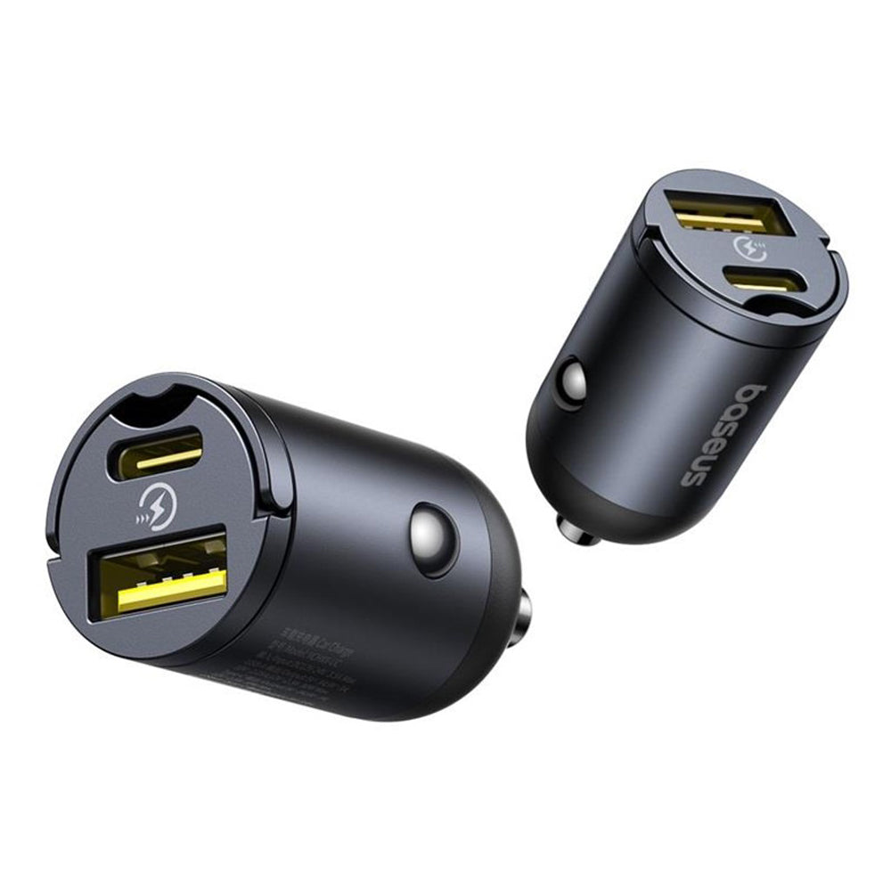Baseus Tiny Star -autolaturi, 30W, 3A, 1 x USB-A - 1 x USB-C, Musta C00035001121-02