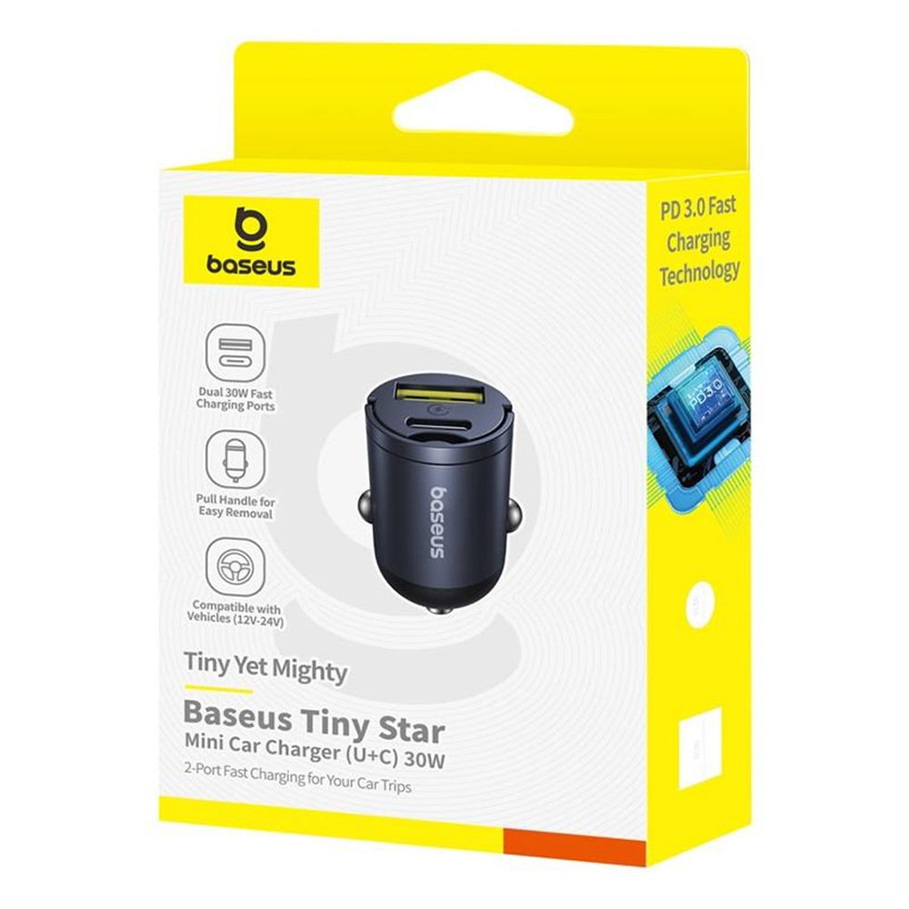 Baseus Tiny Star -autolaturi, 30W, 3A, 1 x USB-A - 1 x USB-C, Musta C00035001121-02