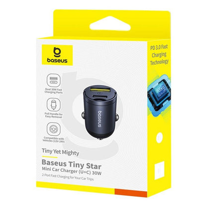 Baseus Tiny Star -autolaturi, 30W, 3A, 1 x USB-A - 1 x USB-C, Musta C00035001121-02