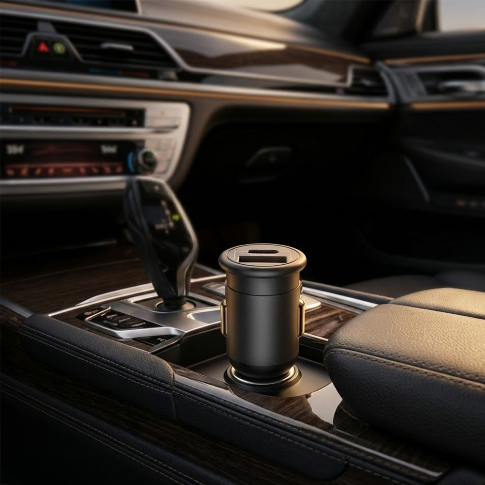 Blueo Car Charger, 35W, 3A, 1 x USB-A - 1 x USB-C, Grey