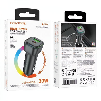 Autolaturi Borofone BZ28A Trophie, 30W, 3A, 1 x USB-A - 1 x USB-C, Musta