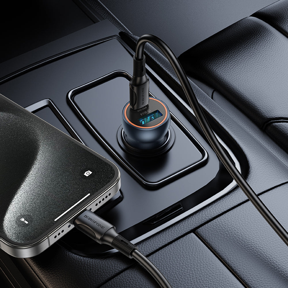 Autojen laturi Borofone BZ32A Fresh, 30W, 3A, 1 x USB-A - 1 x USB-C, Harmaa