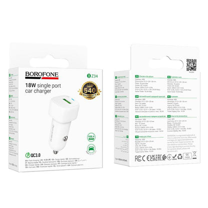 Autolaturi Borofone BZ34 Cloud, 18W, 3A, 1 x USB-A, Valkoinen