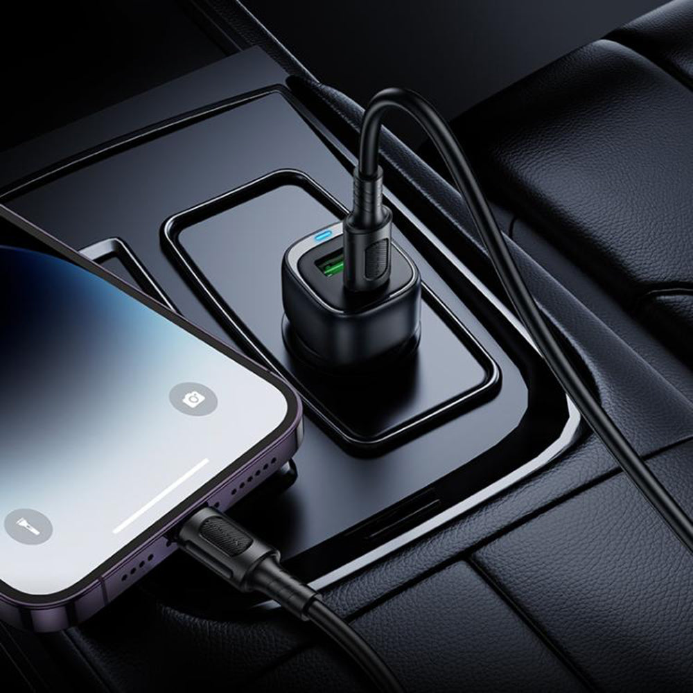 Autolaturi Borofone BZ34B Cloud, 38W, 3A, 1 x USB-A - 1 x USB-C, Musta