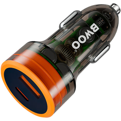 Car Charger BWOO BO-CC85, 38W, 3A, 1 x USB-A - 1 x USB-C, Black 
