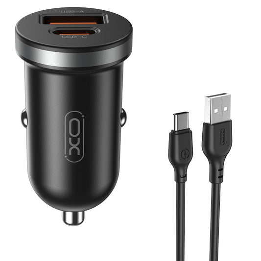 Autolaturi USB-C-kaapelilla XO Design CC56, 30W, 3A, 1 x USB-A - 1 x USB-C, Musta