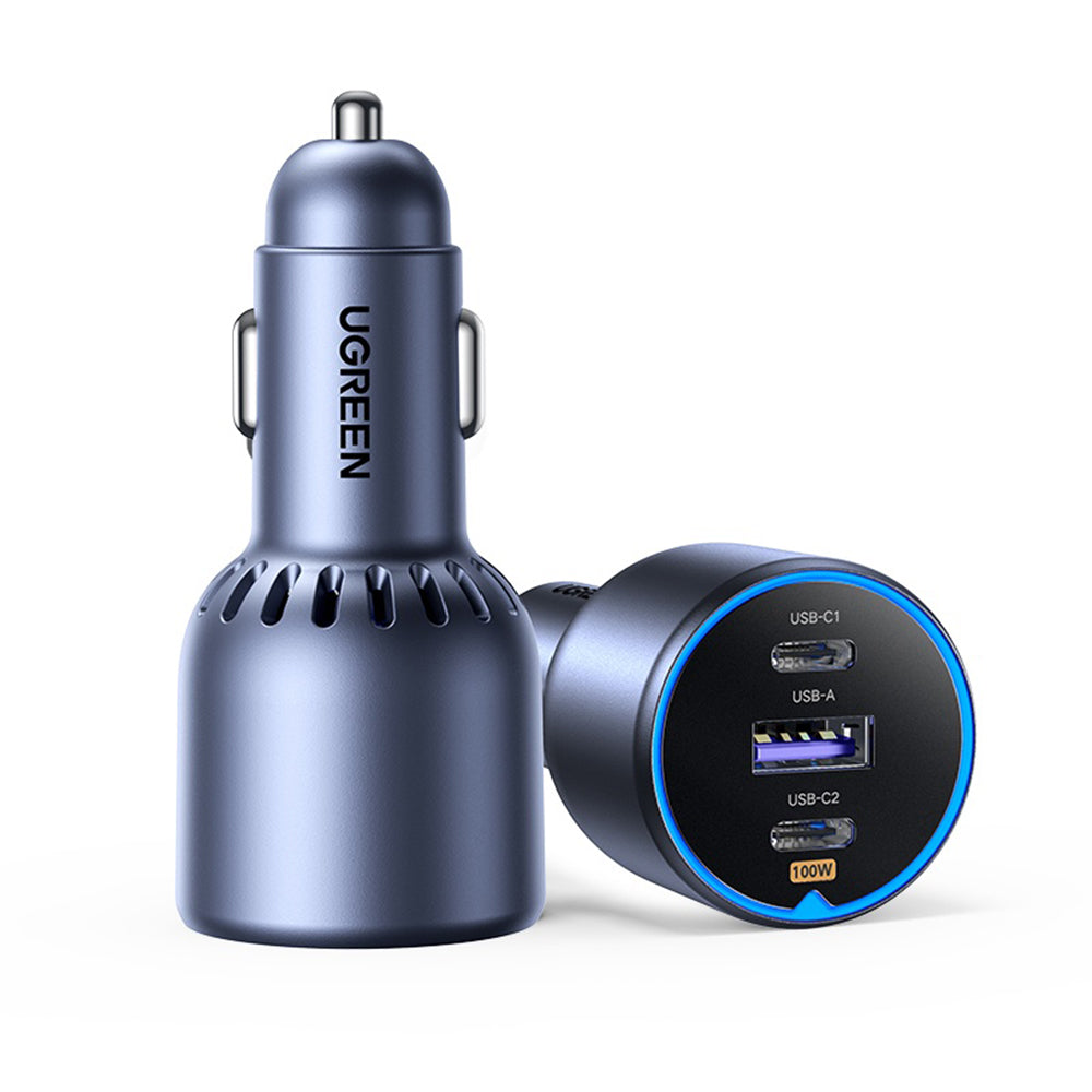 Autolaturi USB-C-kaapelilla UGREEN EC705, 130W, 5A, 1 x USB-A - 2 x USB-C, Harmaa