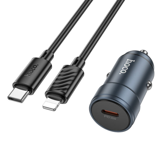 Autolaturi HOCO Z57 Lightning-kaapelilla, 30W, 3A, 1 x USB-C, Harmaa