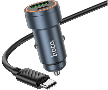 Autolaturi USB-C-kaapelilla HOCO Z57A, 30W, 3A, 1 x USB-A - 1 x USB-C, Harmaa