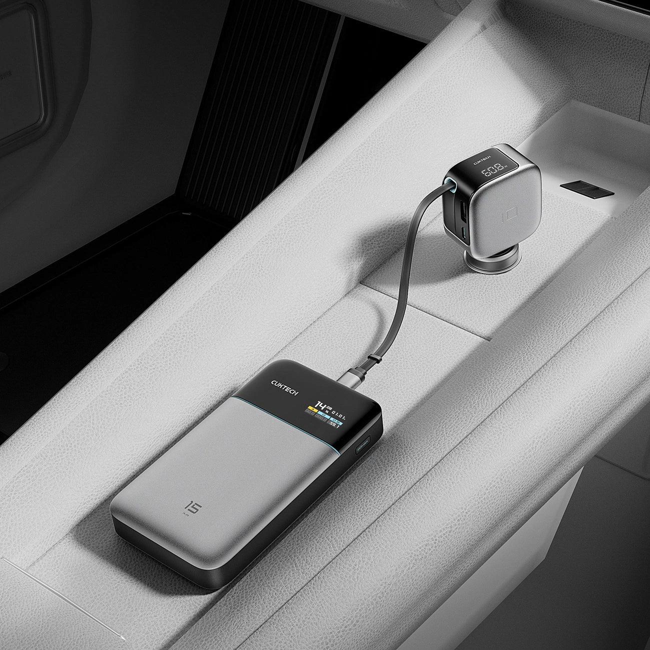 Autolaturi USB-C-kaapelilla Cuktech CC903P Näyttö, 100W, 5A, 1 x USB-A - 1 x USB-C, Harmaa