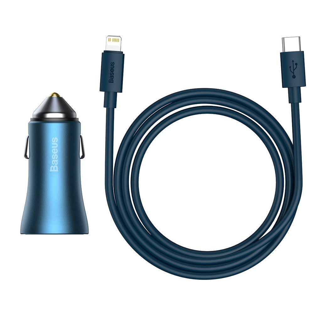 Autolaturi Lightning-kaapelilla Baseus Golden Contactor, 40W, 3A, 1 x USB-A - 1 x USB-C, sininen TZCCJD-03