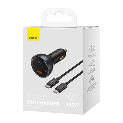 Baseus Autolaturi USB-C Kaapelilla, 140W, 5A, 1 x USB-A - 1 x USB-C, Musta CGZX070001