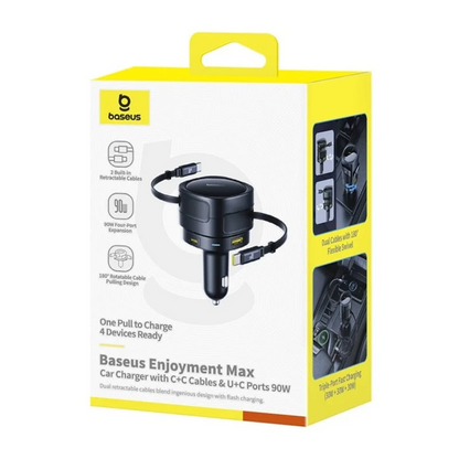 Baseus Enjoyment Max -autolaturi USB-C-kaapelilla, 90 W, 1 x USB-A – 1 x USB-C, musta C00035507121-03