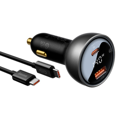 Baseus Autolaturi USB-C Kaapelilla, 140W, 5A, 1 x USB-A - 1 x USB-C, Musta CGZX070001