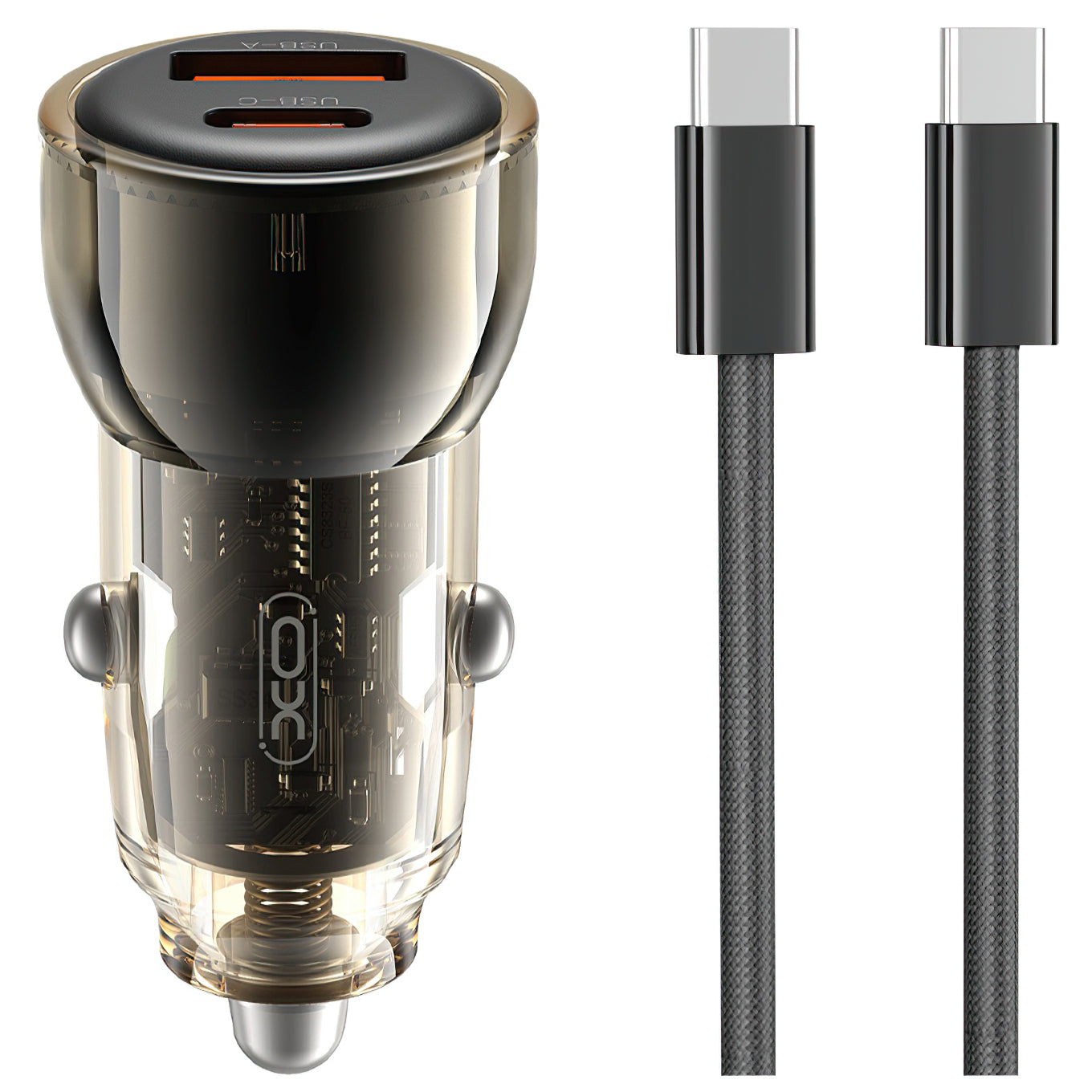 Autolaturi USB-C-kaapelilla XO Design CC60, 60W, 3A, 1 x USB-A - 1 x USB-C, Musta