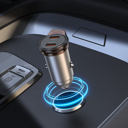 Autolaturi HOCO NZ16B Lightning-kaapelilla, 45W, 3A, 2 x USB-C, Harmaa