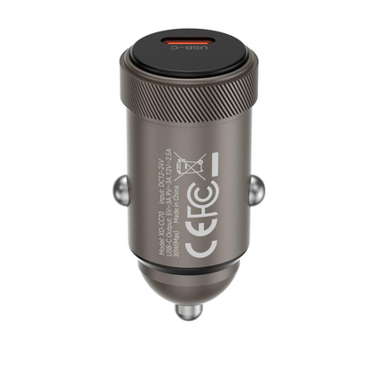 Autolaturi USB-C-kaapelilla XO Design CC70, 30W, 3A, 1 x USB-C, Musta