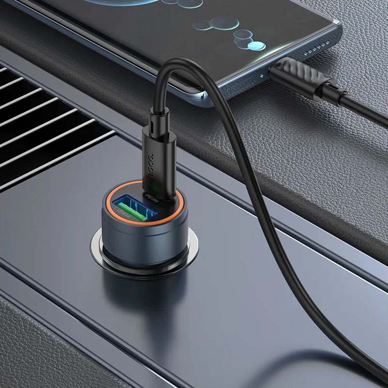 Autolaturi USB-C-kaapelilla HOCO Z57A, 30W, 3A, 1 x USB-A - 1 x USB-C, Harmaa