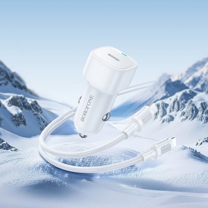 Car Charger with Lightning Cable Borofone BZ34B Cloud, 20W, 3A, 1 x USB-A - 1 x USB-C, White