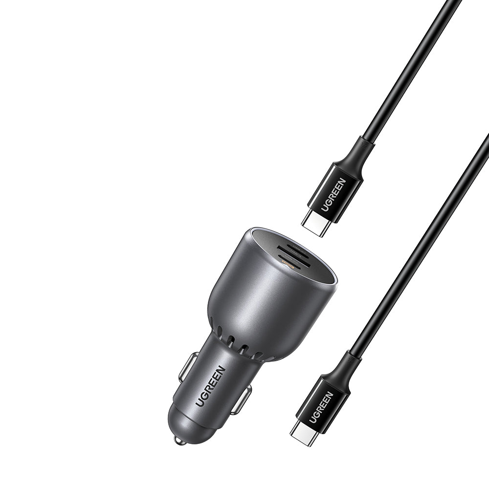 Autolaturi USB-C-kaapelilla UGREEN EC705, 130W, 5A, 1 x USB-A - 2 x USB-C, Harmaa