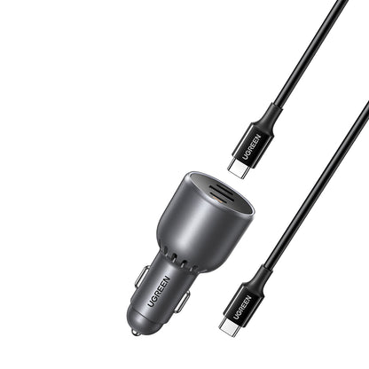 Autolaturi USB-C-kaapelilla UGREEN EC705, 130W, 5A, 1 x USB-A - 2 x USB-C, Harmaa