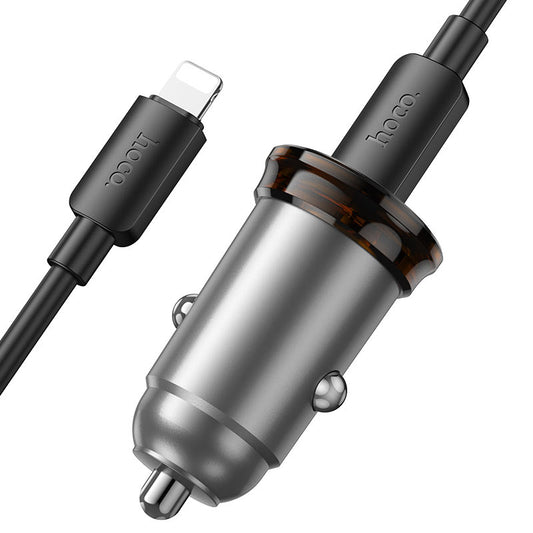 Autolaturi HOCO NZ16B Lightning-kaapelilla, 45W, 3A, 2 x USB-C, Harmaa