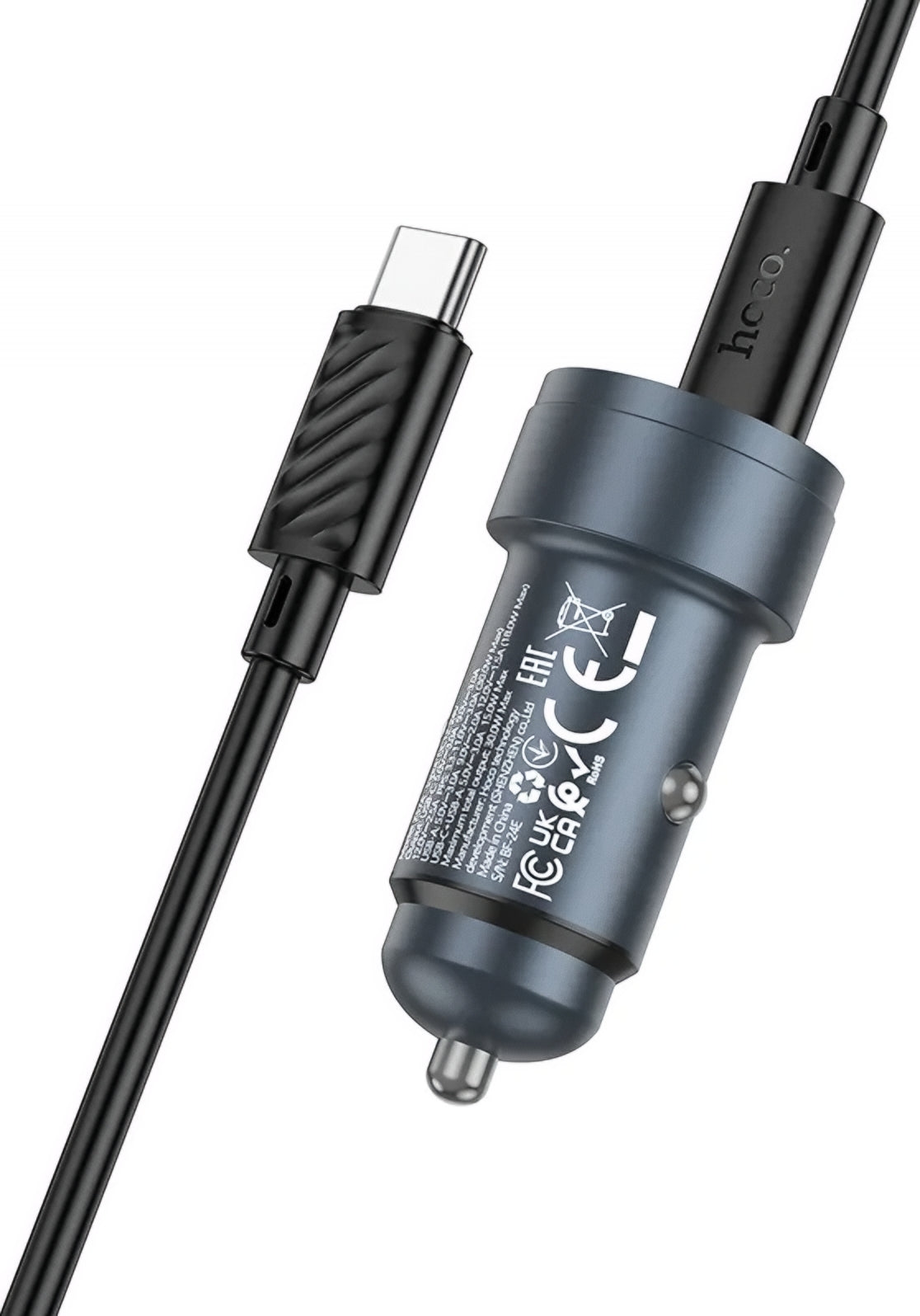 Autolaturi USB-C-kaapelilla HOCO Z57A, 30W, 3A, 1 x USB-A - 1 x USB-C, Harmaa