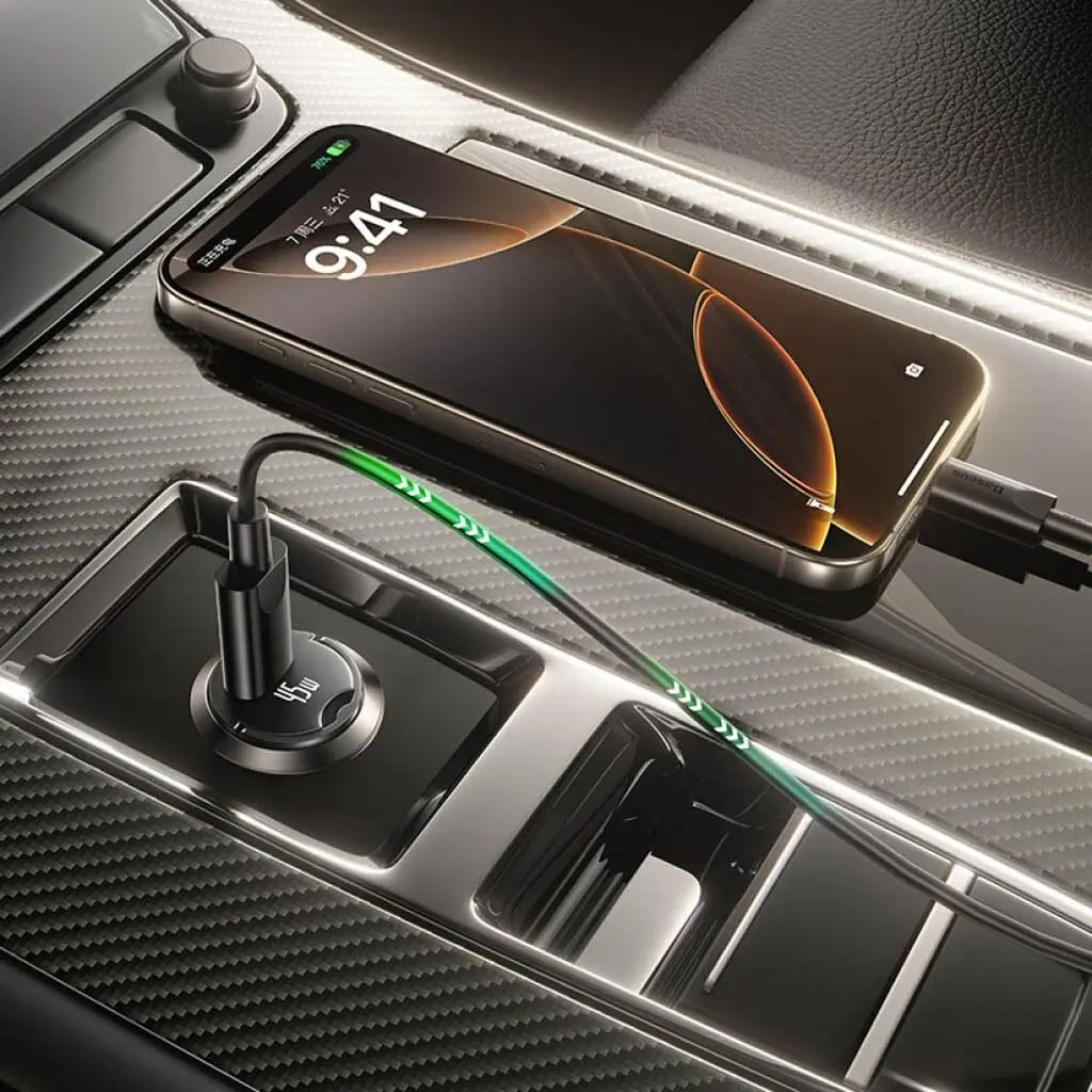 Autojen USB-C-kaapelilaturi Baseus PrimeTrip VP2, 45W, 3A, 1 x USB-C, Musta C0206800