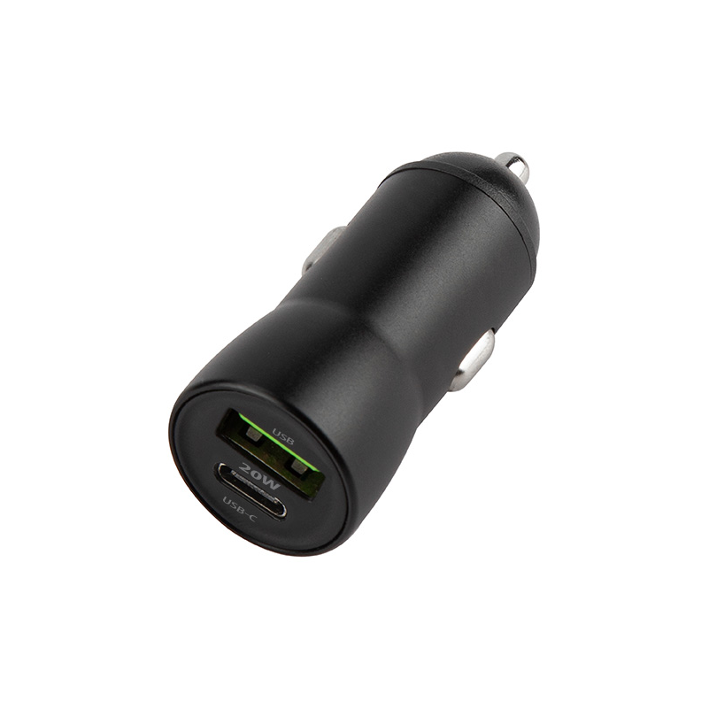 Autolaturi Lightning-kaapelilla MaXlife MXCC-04, 20W, 3A, 1 x USB-A - 1 x USB-C, Musta