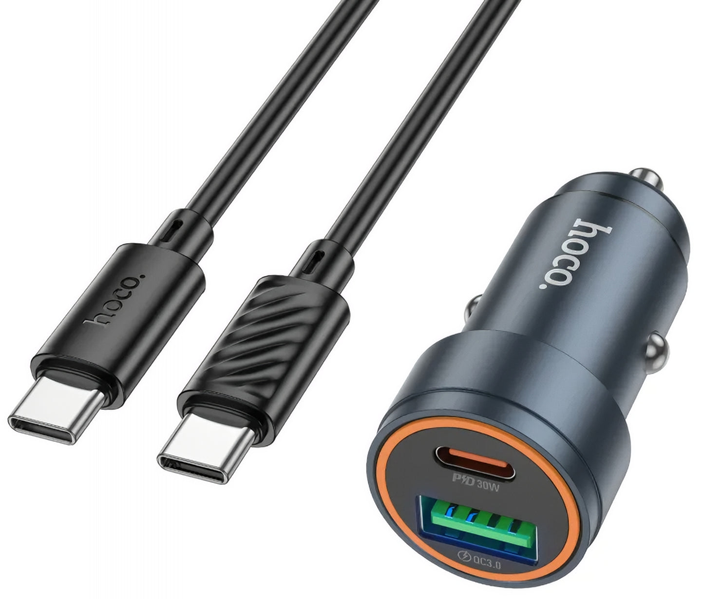 Autolaturi USB-C-kaapelilla HOCO Z57A, 30W, 3A, 1 x USB-A - 1 x USB-C, Harmaa