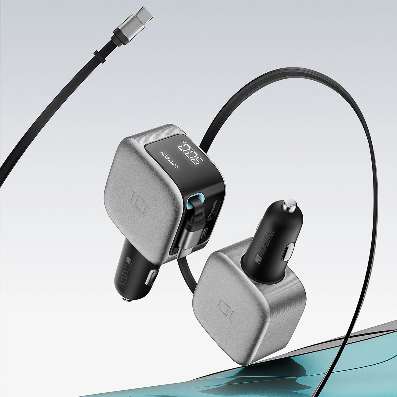 Autolaturi USB-C-kaapelilla Cuktech CC903P Näyttö, 100W, 5A, 1 x USB-A - 1 x USB-C, Harmaa