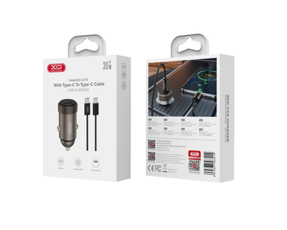 Autolaturi USB-C-kaapelilla XO Design CC70, 30W, 3A, 1 x USB-C, Musta