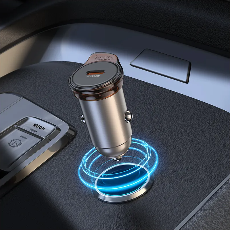 Car Charger with Lightning Cable HOCO NZ16, 30W, 3A, 1 x USB-C, Gray